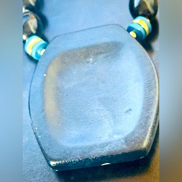 Turquoise Blue, Gold and Black Bead Necklace - Picture 4 of 6